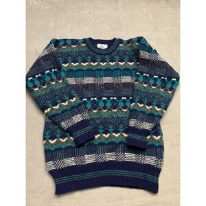 Clan Royal Wool Blend Fair Isle Sweater Men's Size 38in Blue Patterned Knit